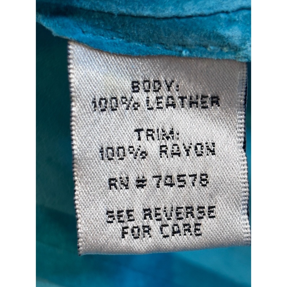 Cache Turquoise Blue Genuine Suede Leather Grommet Crochet Trim Jacket Medium - Picture 3 of 16